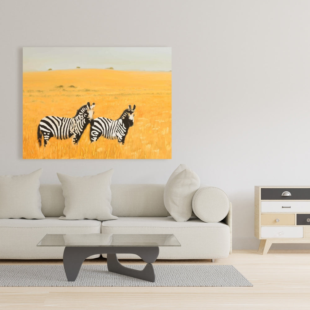 Herd of Zebra Canvas - Wildlife Yellow Bedroom Wall Art Decor
