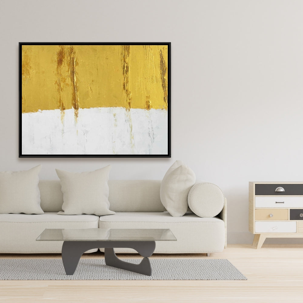 Toile abstraite à rayures dorées | Cadre blanc pour décoration de chambre