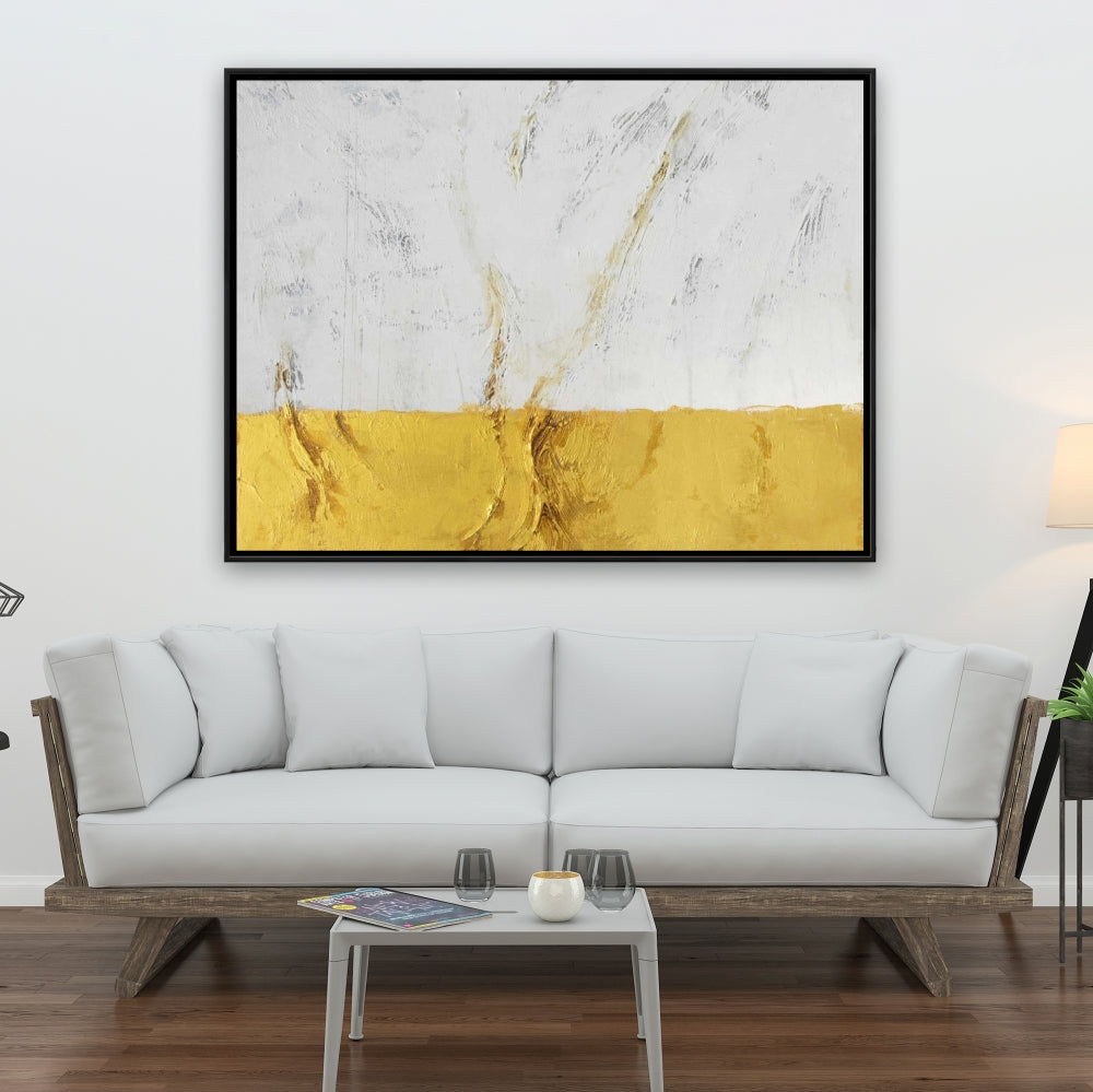 Golden Shine White Framed Canvas - Modern Home Decor Art