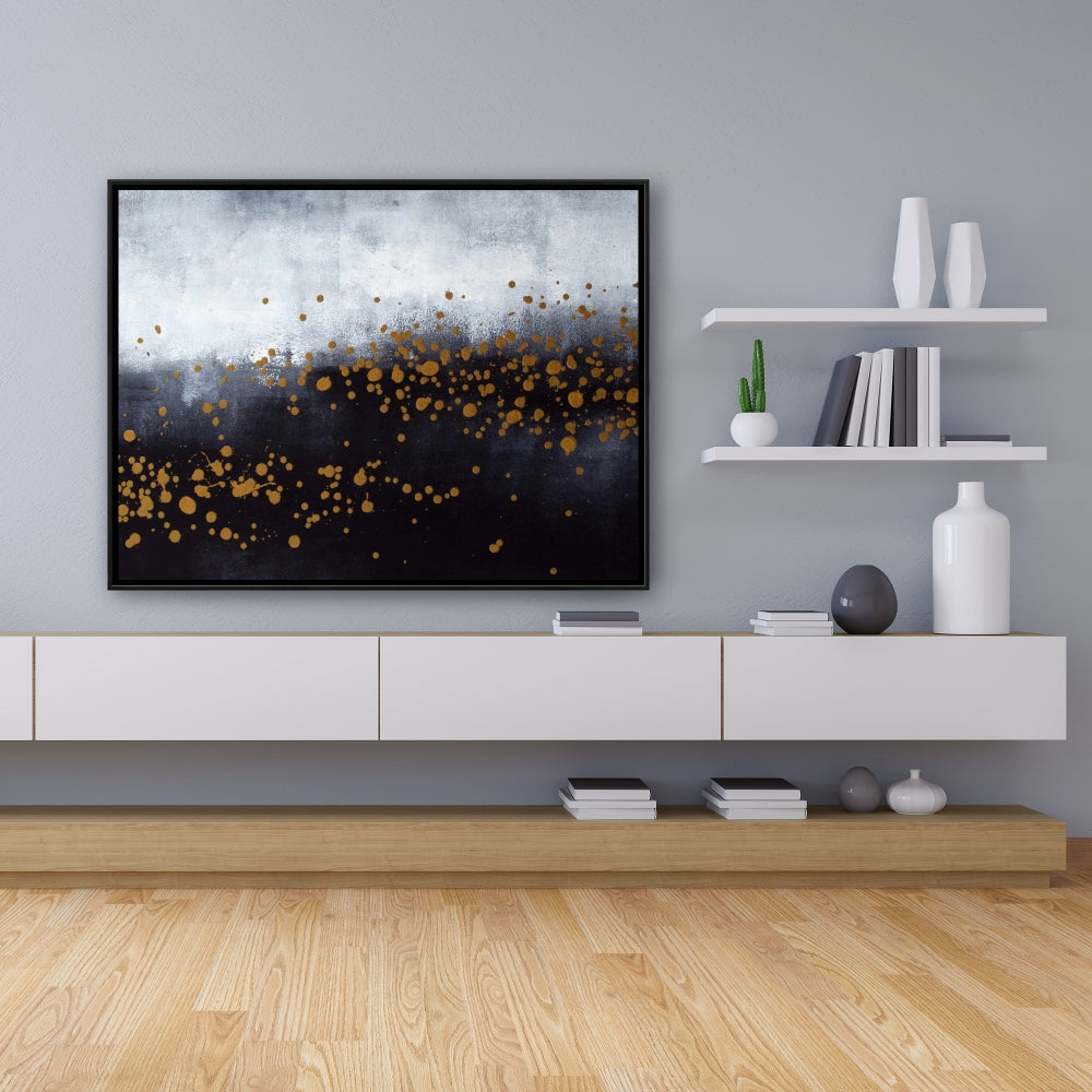Contemporary Abstract Canvas - Two Shades of Gray & Gold Dots