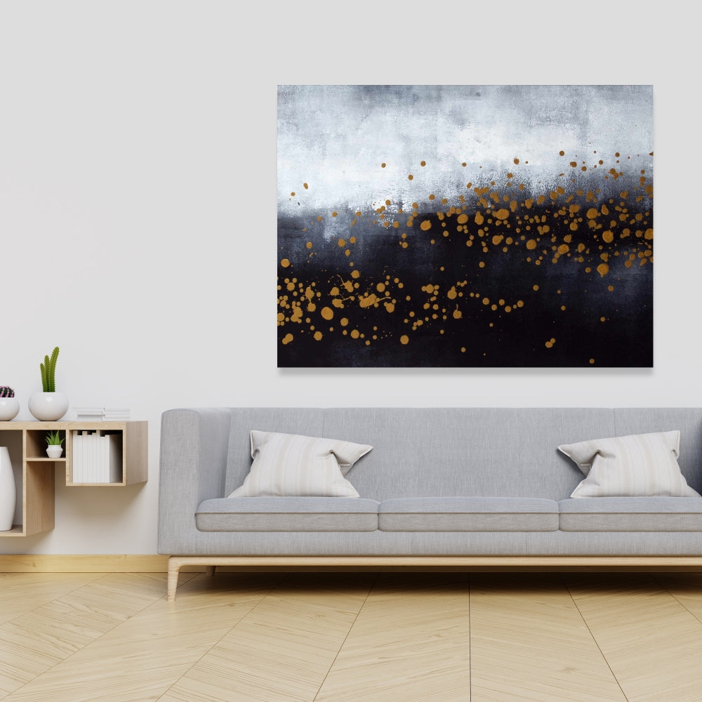 Abstract Gray Bedroom Canvas - Two Shades Gray & Gold Dots Decor