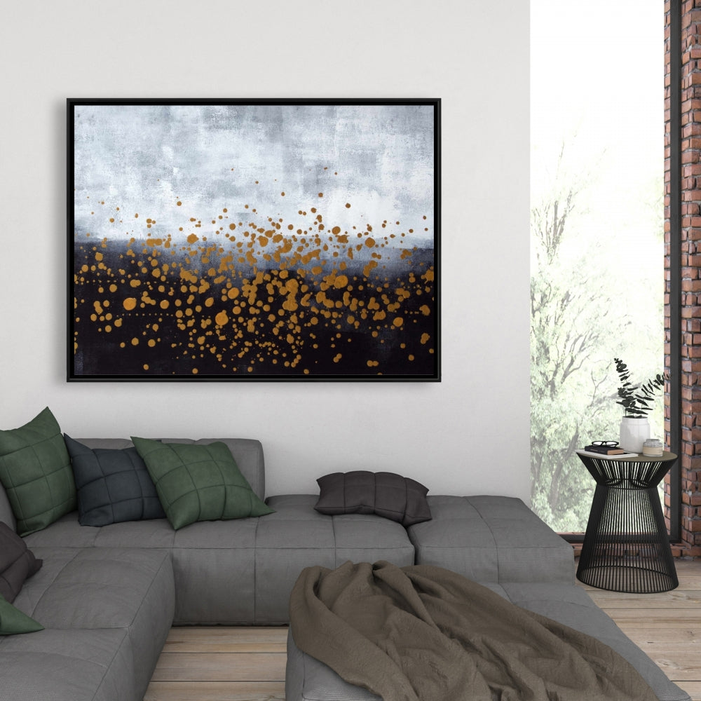 Gold Paint Splash Canvas - Gray Framed Home Decor Art