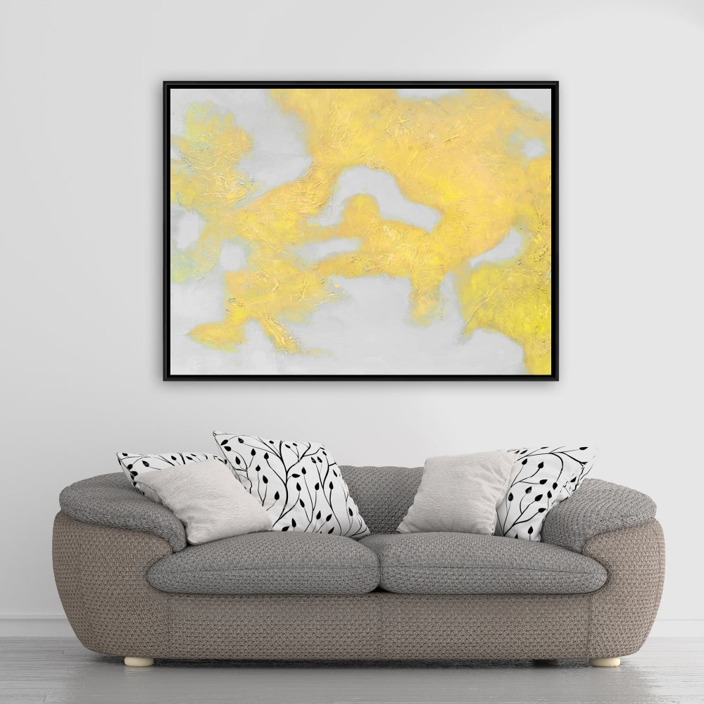 Toile abstraite aux formes grises – Décoration encadrée aux taches dorées