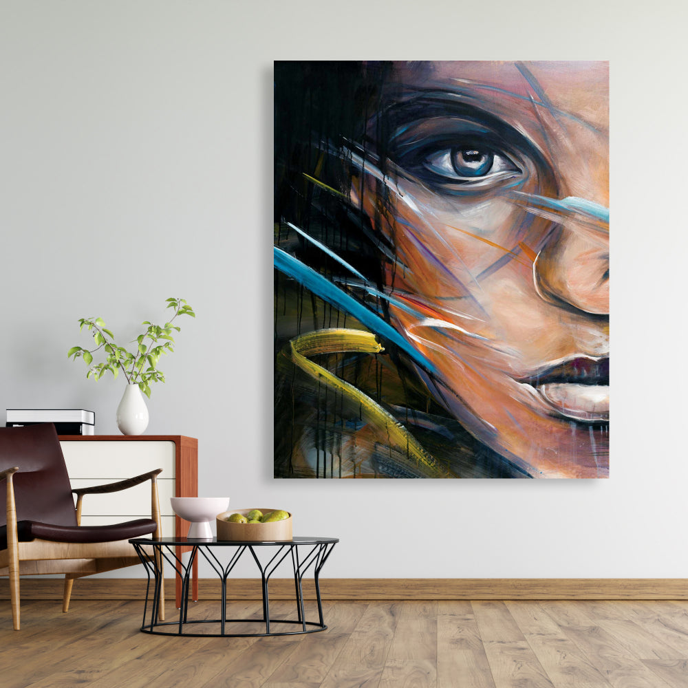Bohemian Blue Beauty Canvas | Colorful Woman Face Art Decor