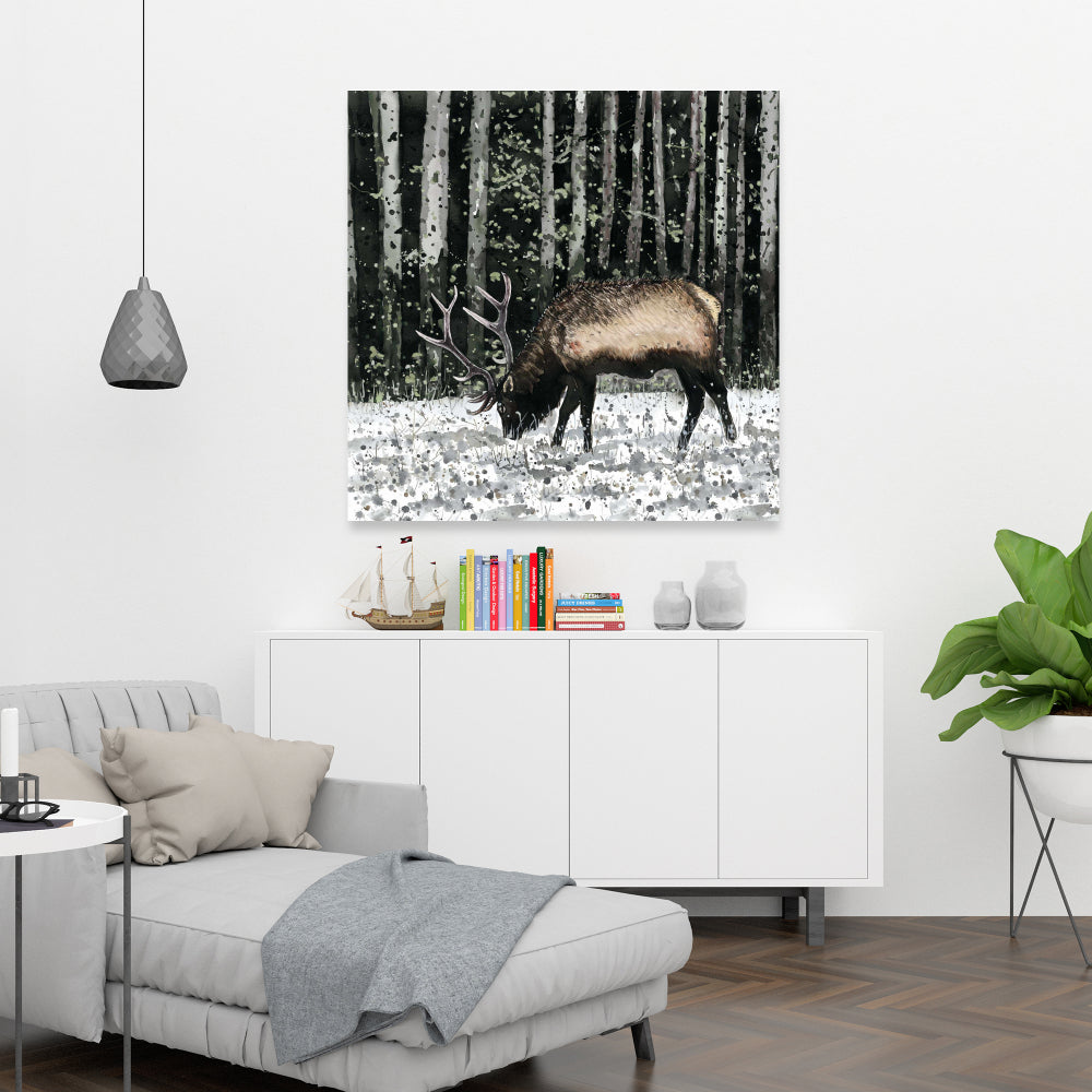 Toile représentant un caribou dans la forêt - Décoration murale pour chambre à coucher