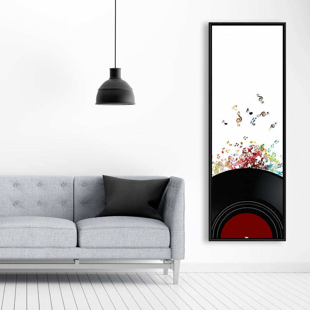 Black Bedroom Art - Notes Escaping from a Vinyl Record Canvas