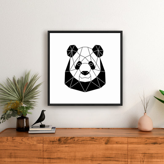 Toile encadrée blanche rétro motif panda géométrique | Décoration d'intérieur