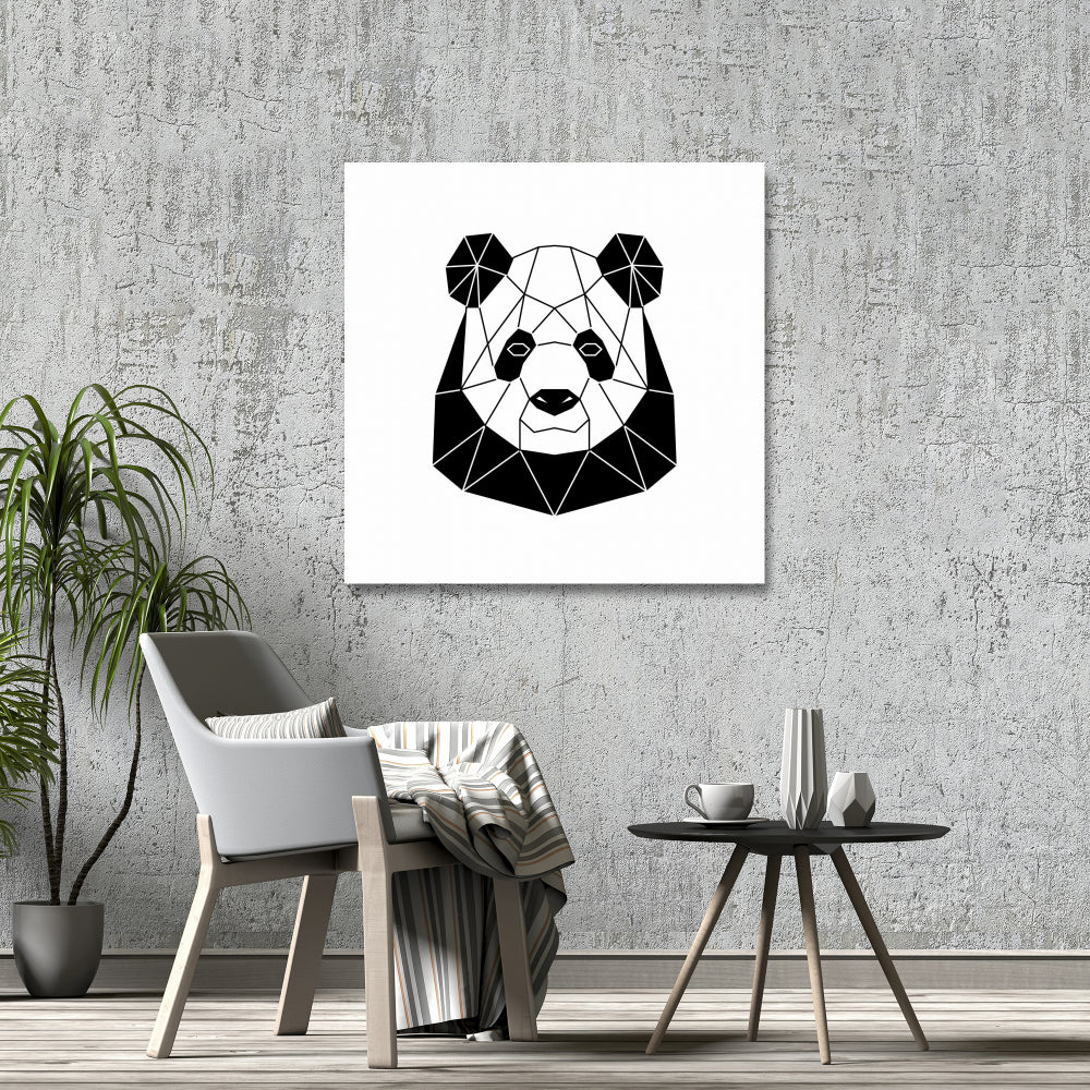Geometric Panda Retro Animals White Canvas | Home Decor Art