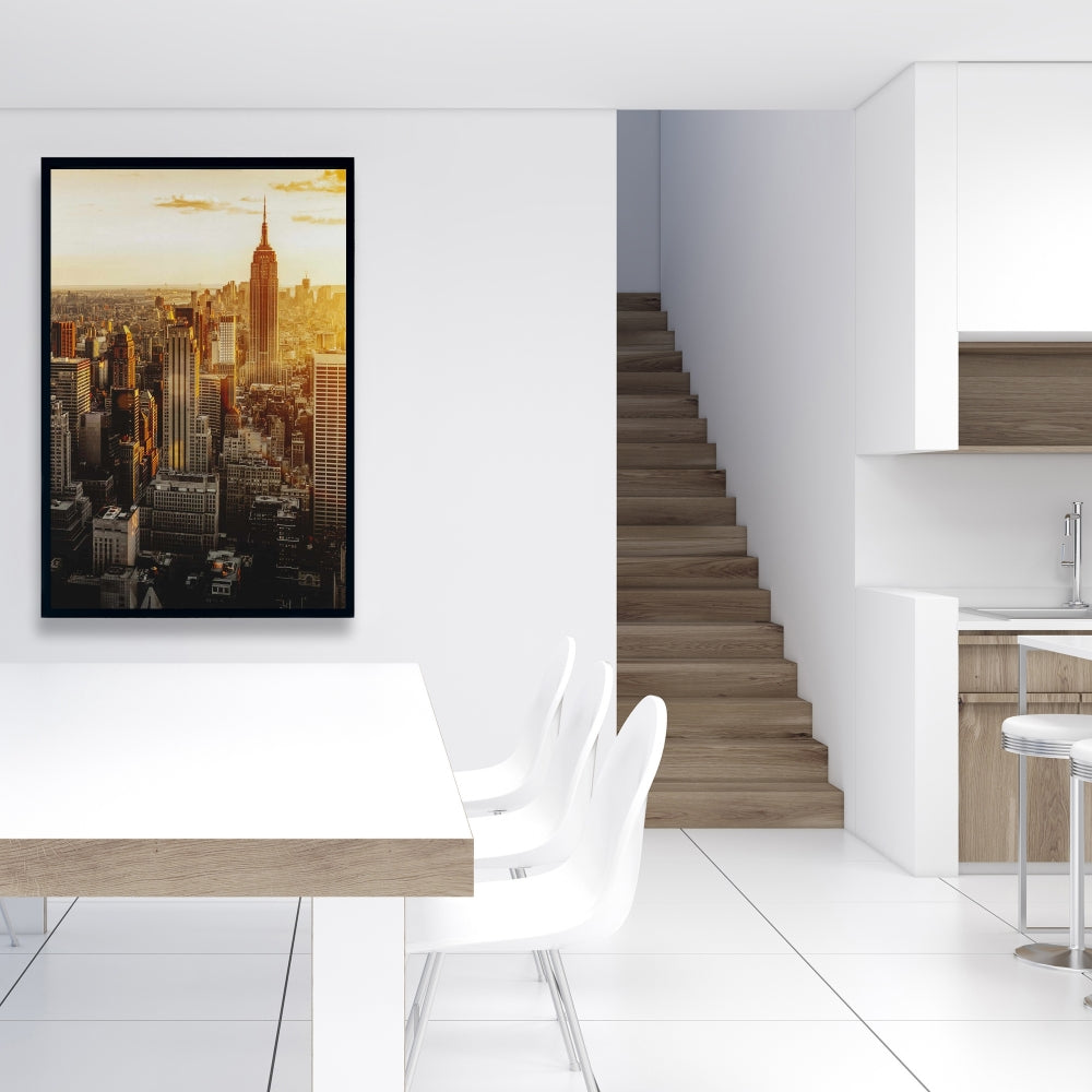Toile Coucher de soleil à New York | Décoration de bâtiments de villes grises