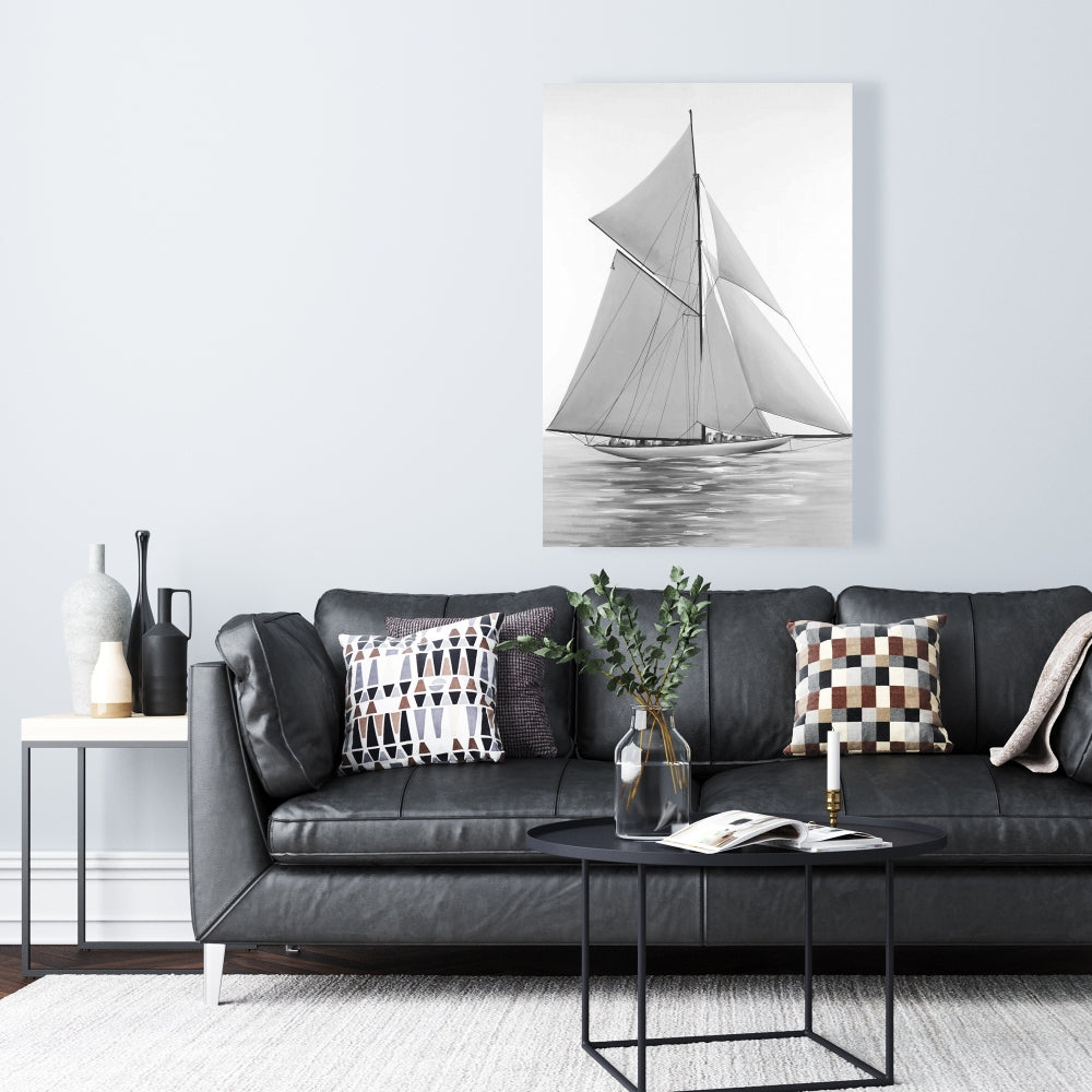 Sailing Ship Monochrome Canvas - Coastal Home Decor Art