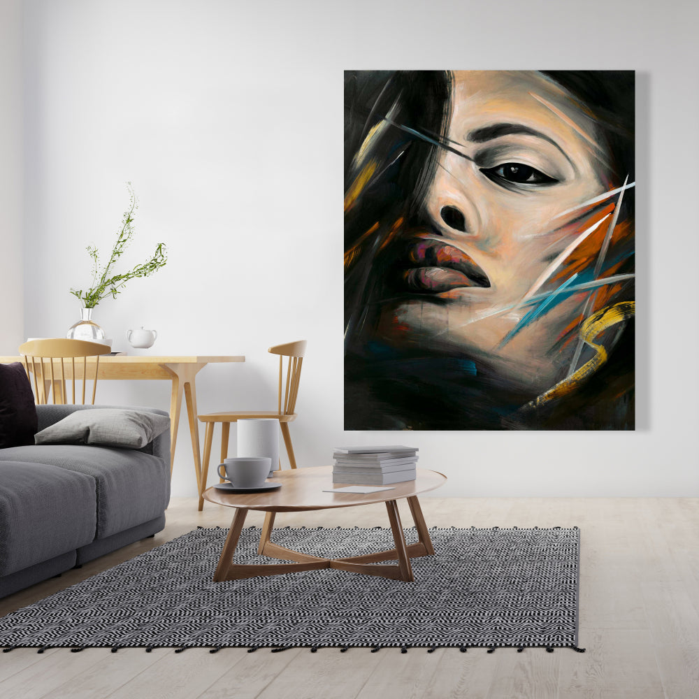 Portrait de femme abstrait sur toile – Décoration de chambre à coucher