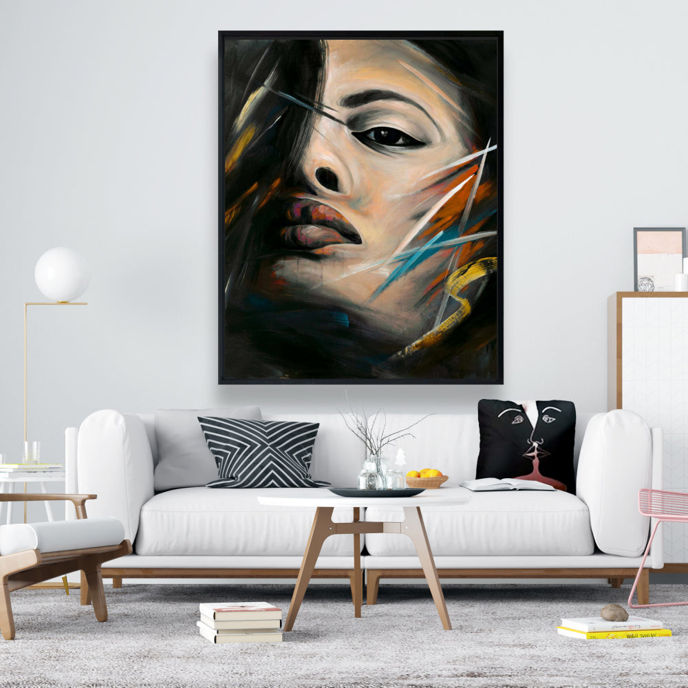 Abstract Woman Portrait - Brown Framed Canvas for Home Decor