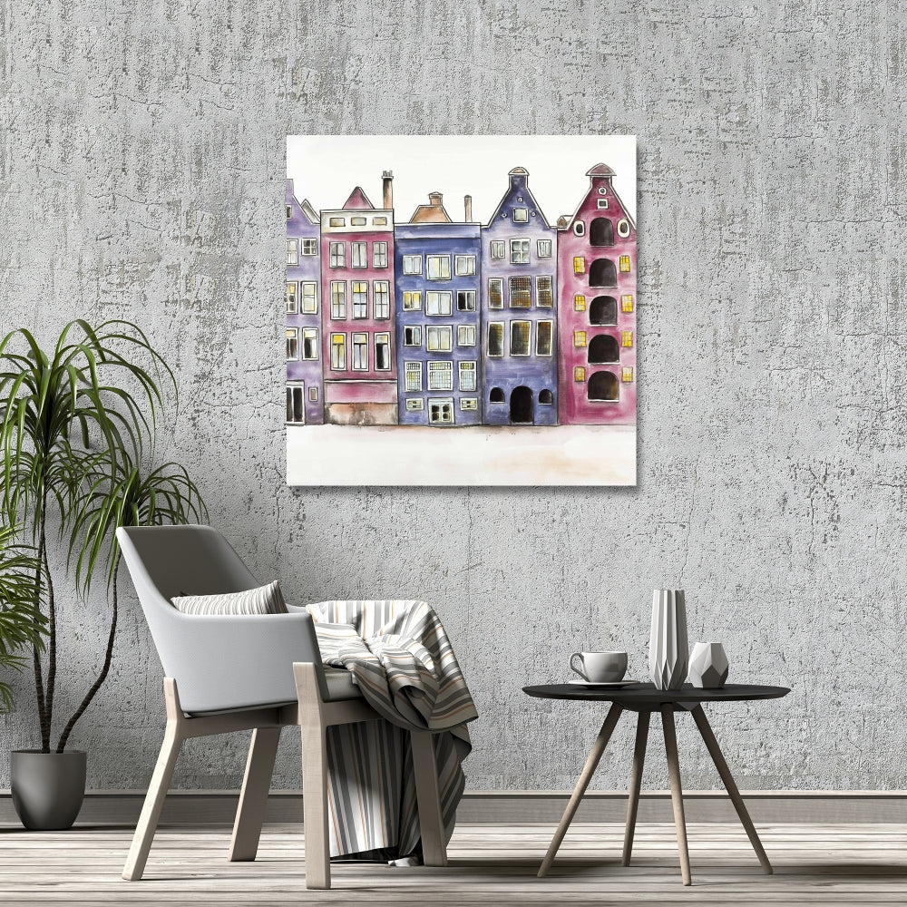 Purple Bedroom Canvas | Old Historic Houses Amsterdam Art