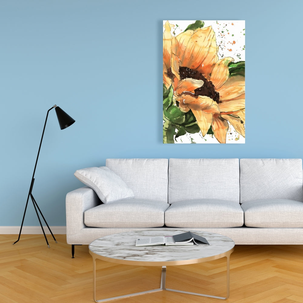 Sunflower in Bloom Botanical Brown Floral Canvas Wall Art