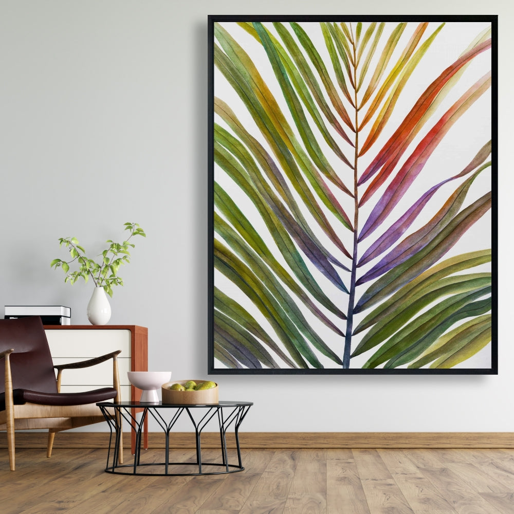Watercolor Tropical Palm Leaf Canvas - Botanical Blue Decor