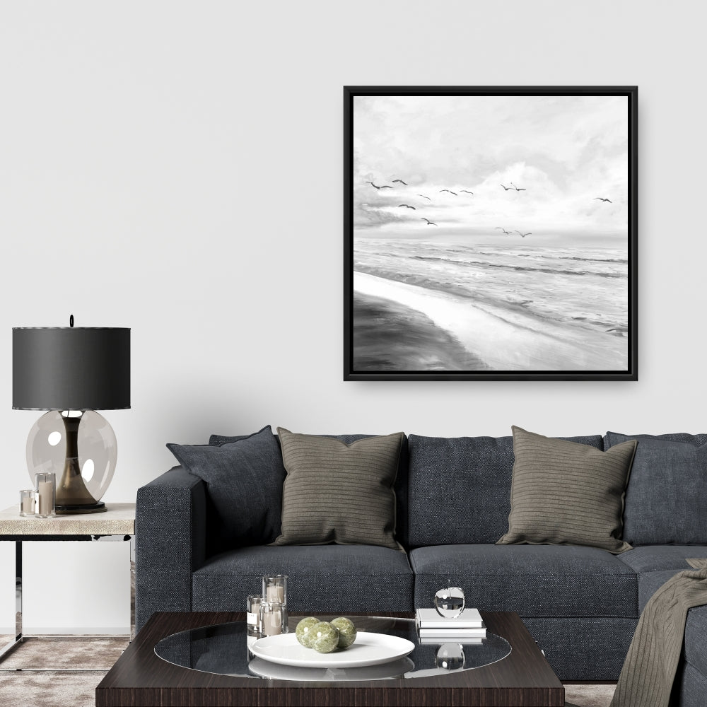 Toile monochrome grise avec coucher de soleil tropical | Décoration d'intérieur