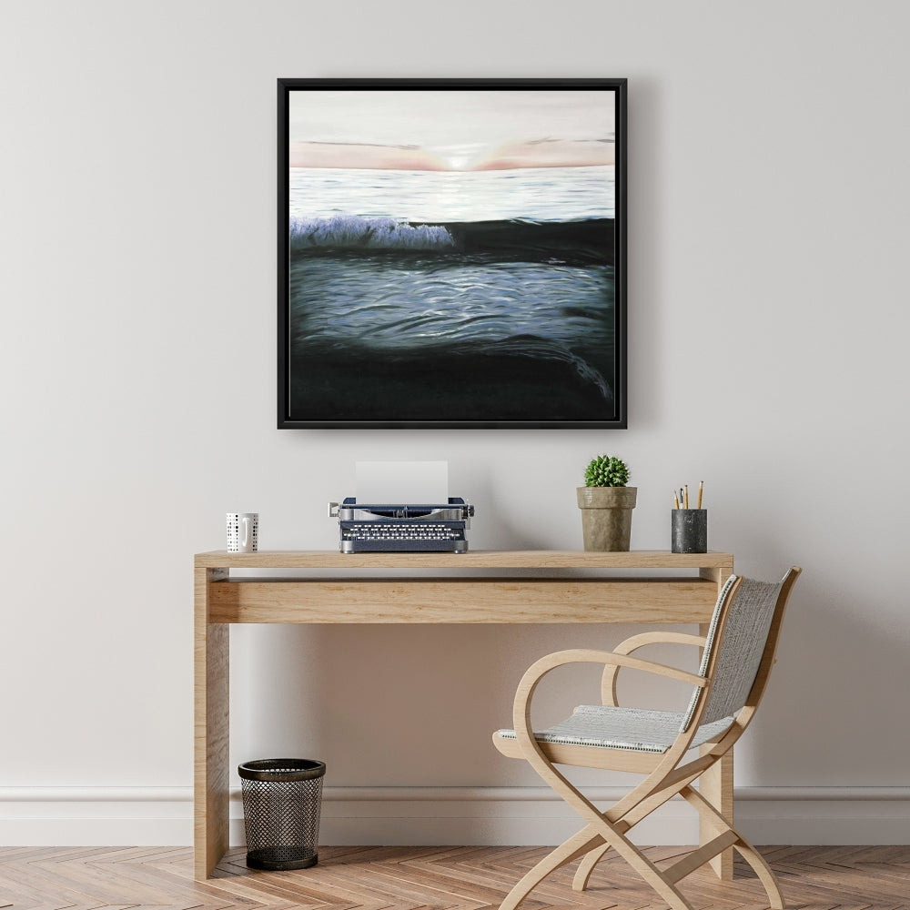 Toile encadrée turquoise côtière marine - Coucher de soleil désaturé