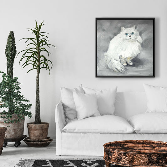 Toile représentant un chat persan chinchilla – Décoration de chambre blanche
