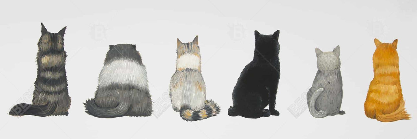 Six Cats Canvas | Brown Animal Bedroom Decor | Back View Art