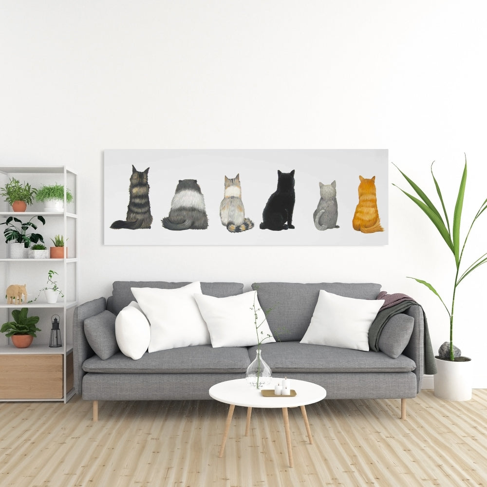 Six Cats Canvas | Brown Animal Bedroom Decor | Back View Art