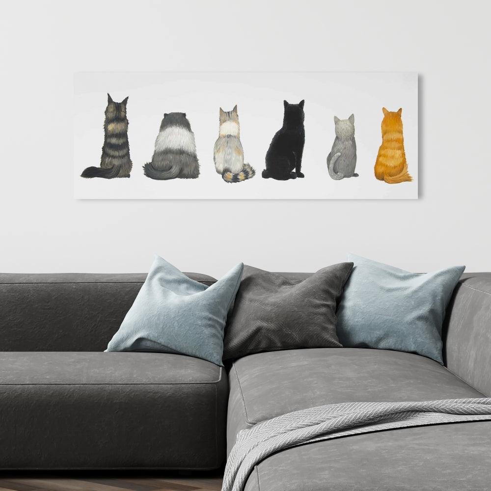 Six Cats Canvas | Brown Animal Bedroom Decor | Back View Art