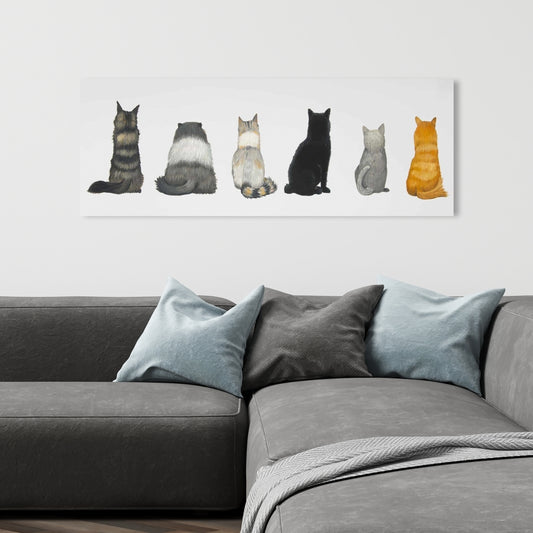 Toile Six chats | Décoration de chambre animalière marron | Vue de dos