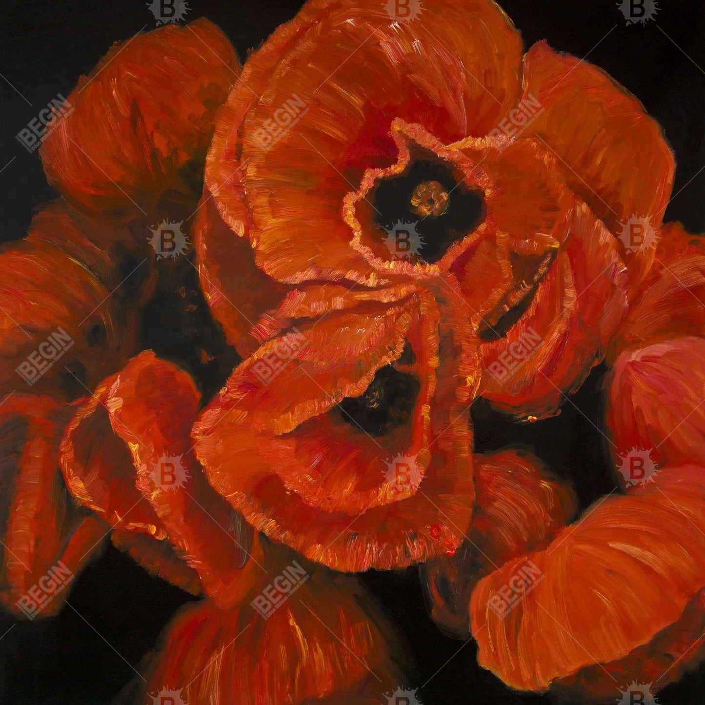 Poppy Bouquet Botanical Canvas - Contemporary Bedroom Decor
