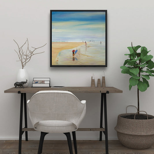 Blue Contemporary Hobbies Canvas - Children at the Beach Decor