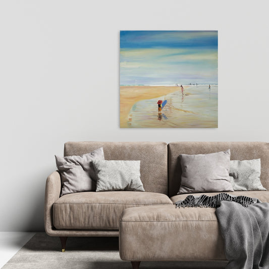 Toile « Enfants à la plage » | Décoration de salle de bain contemporaine