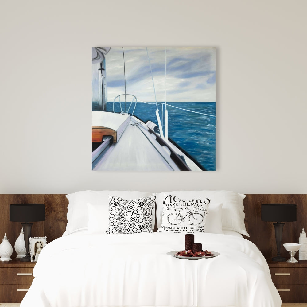 Coastal Blue Bathroom Canvas - Sail on the Water Home Decor