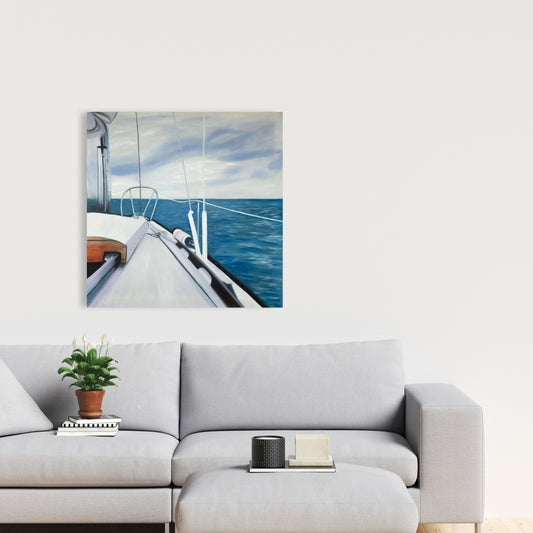 Toile de salle de bain bleu côtier – Décoration d'intérieur « Voiler sur l'eau »