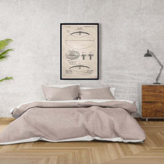 Beige Sports & Games Vintage Framed Canvas | Football Blueprint