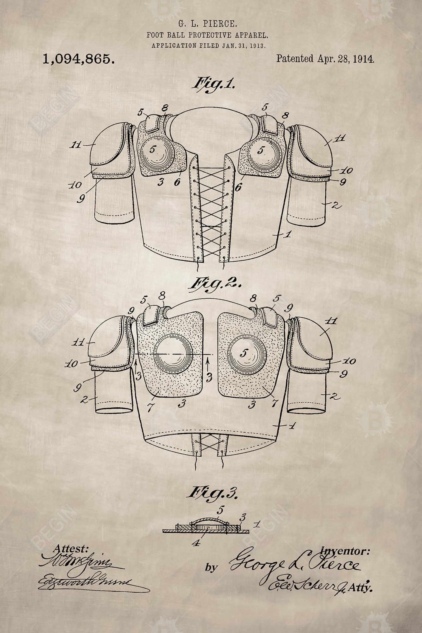 Schéma de protection pour vêtements de football sur toile – Décoration vintage