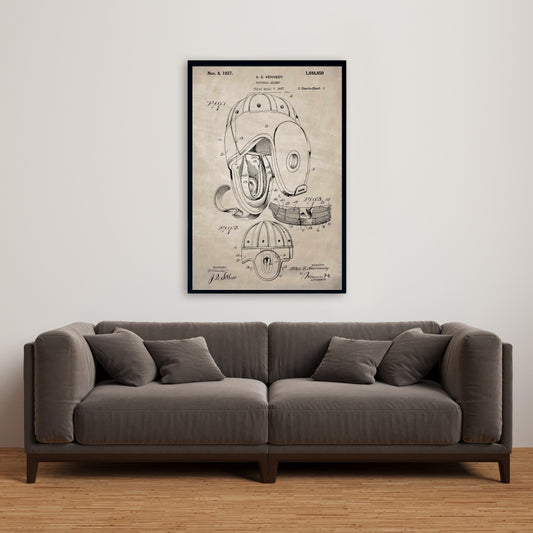 Toile encadrée vintage beige avec casque de football | Décoration d'intérieur