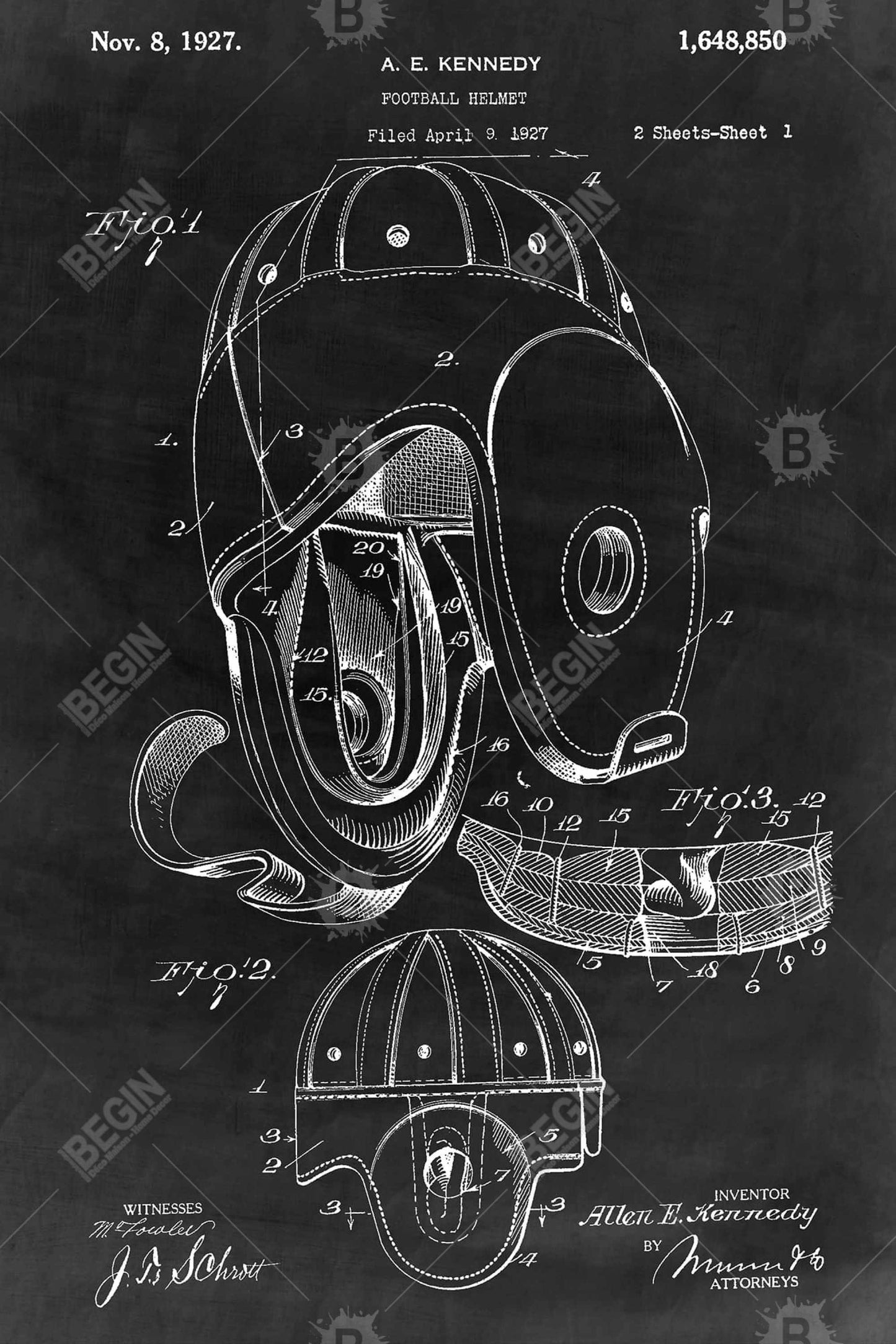 Toile noire vintage | Plan de casque de football, décoration d'intérieur