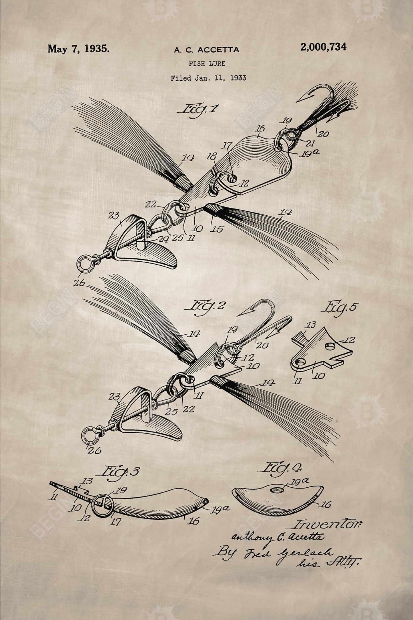 Beige Fish Lure Blueprint Canvas - Sports & Games Home Decor