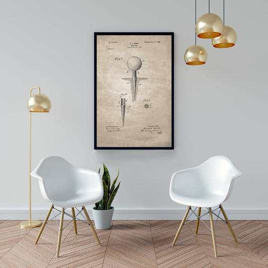 Beige Golf Tee Blueprint Canvas | Sports Decor for Living Room