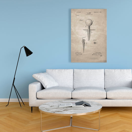 Beige Blueprint of Golf Tee | Vintage Canvas Home Decor