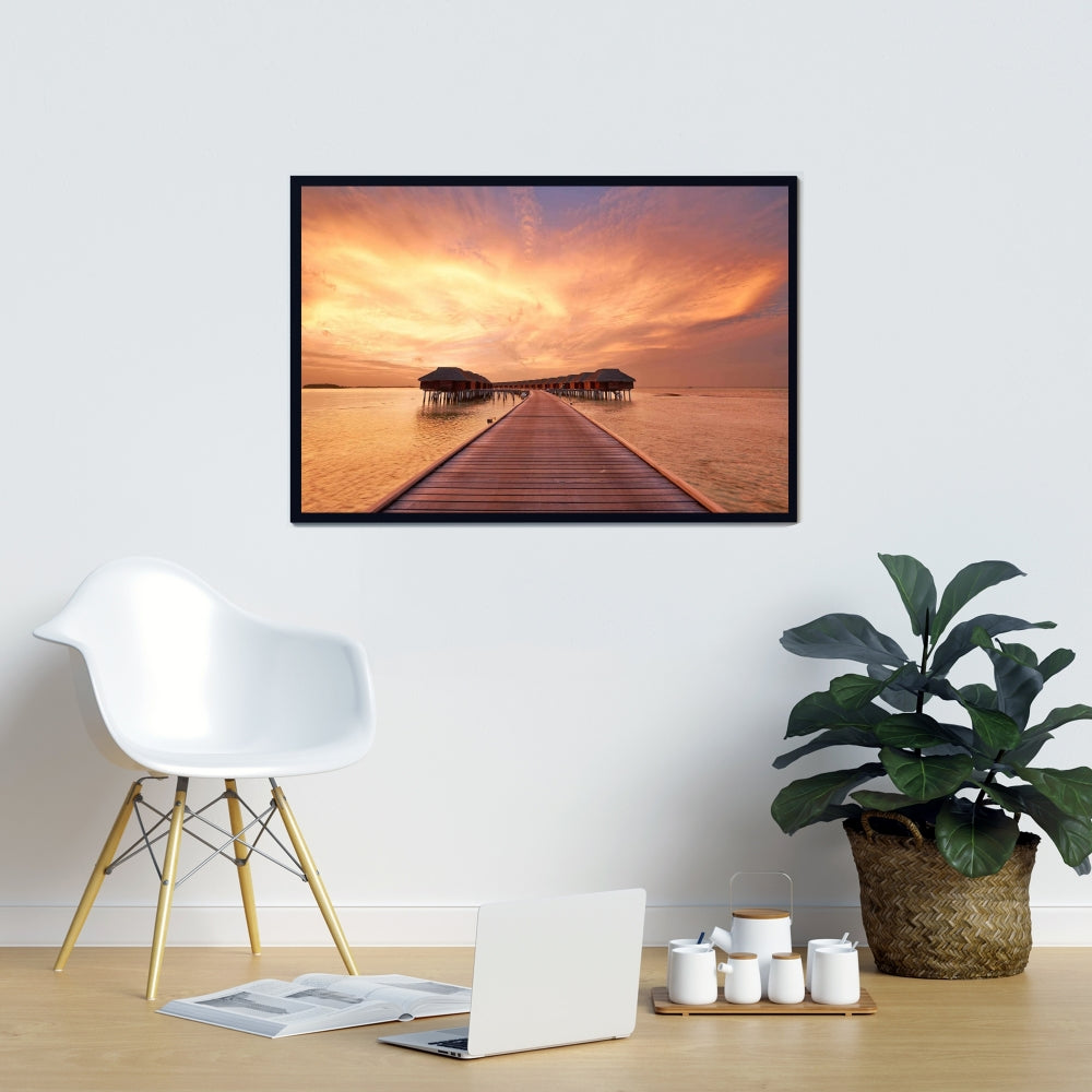 Toile corail pour chambre à coucher Sea Villas | Décoration d'intérieur encadrée