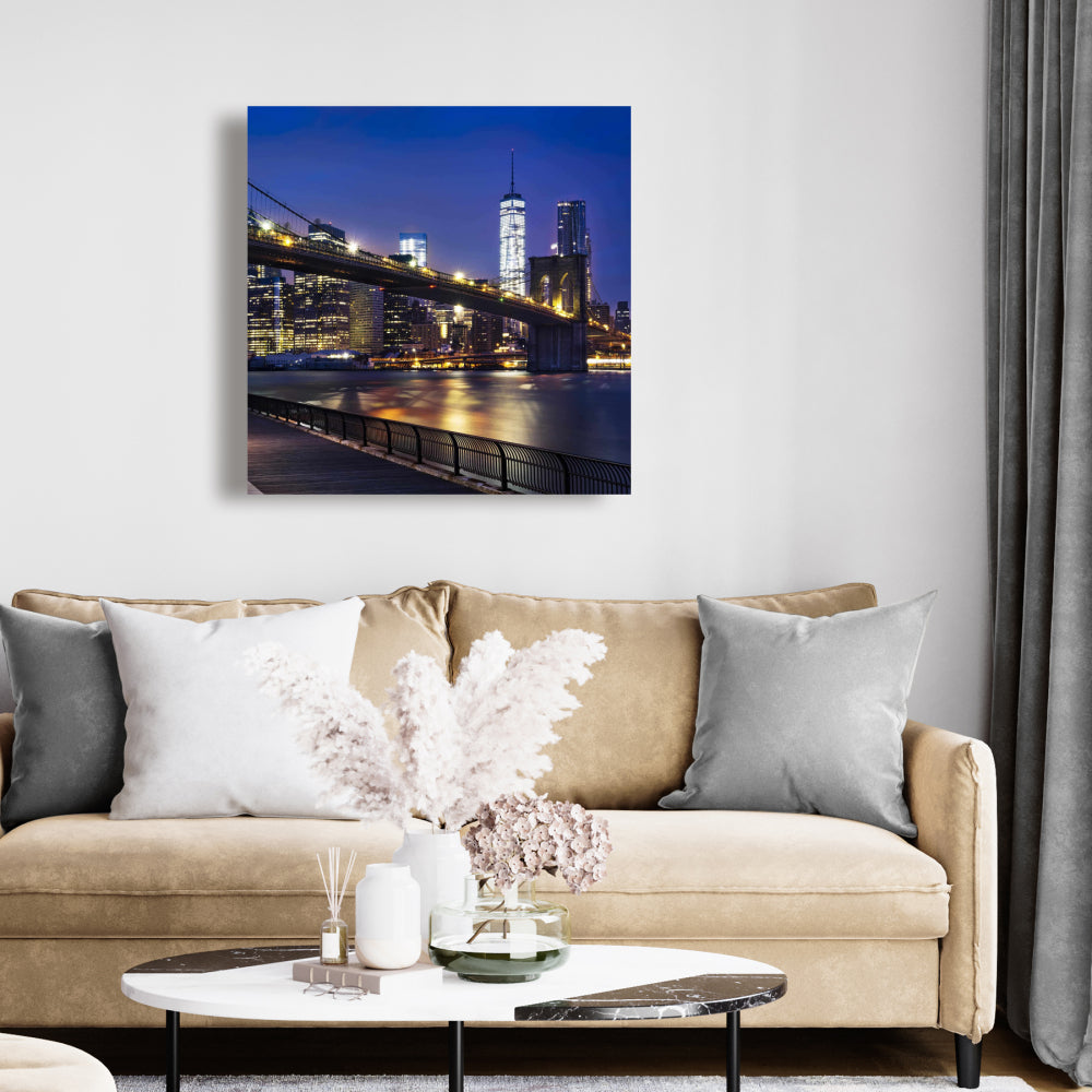 City at Night Canvas | Blue Building Cities Home Decor Art
