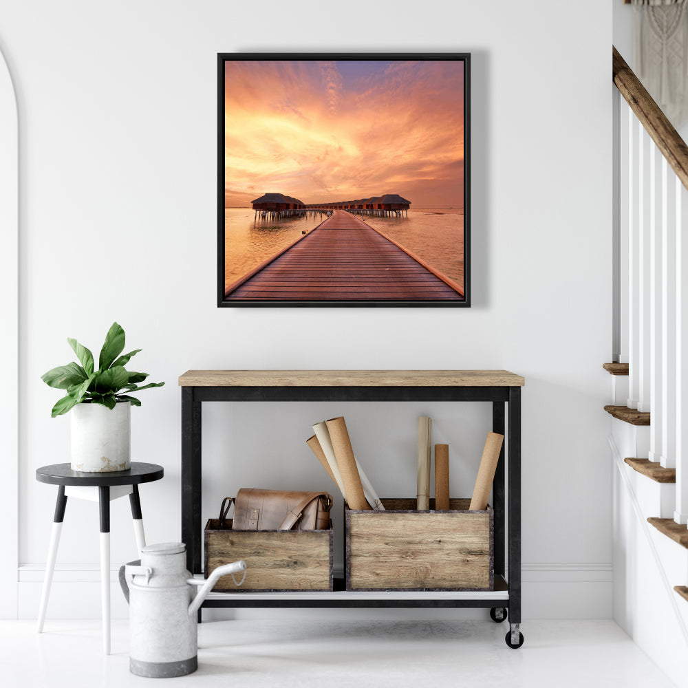 Toile corail pour chambre à coucher Sea Villas | Décoration d'intérieur encadrée