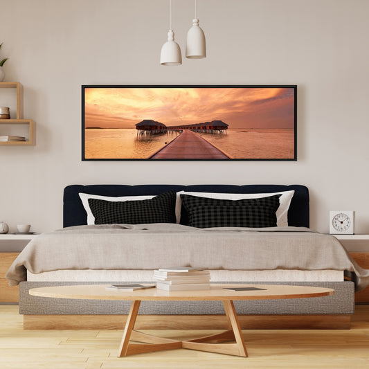 Toile corail pour chambre à coucher Sea Villas | Décoration d'intérieur encadrée