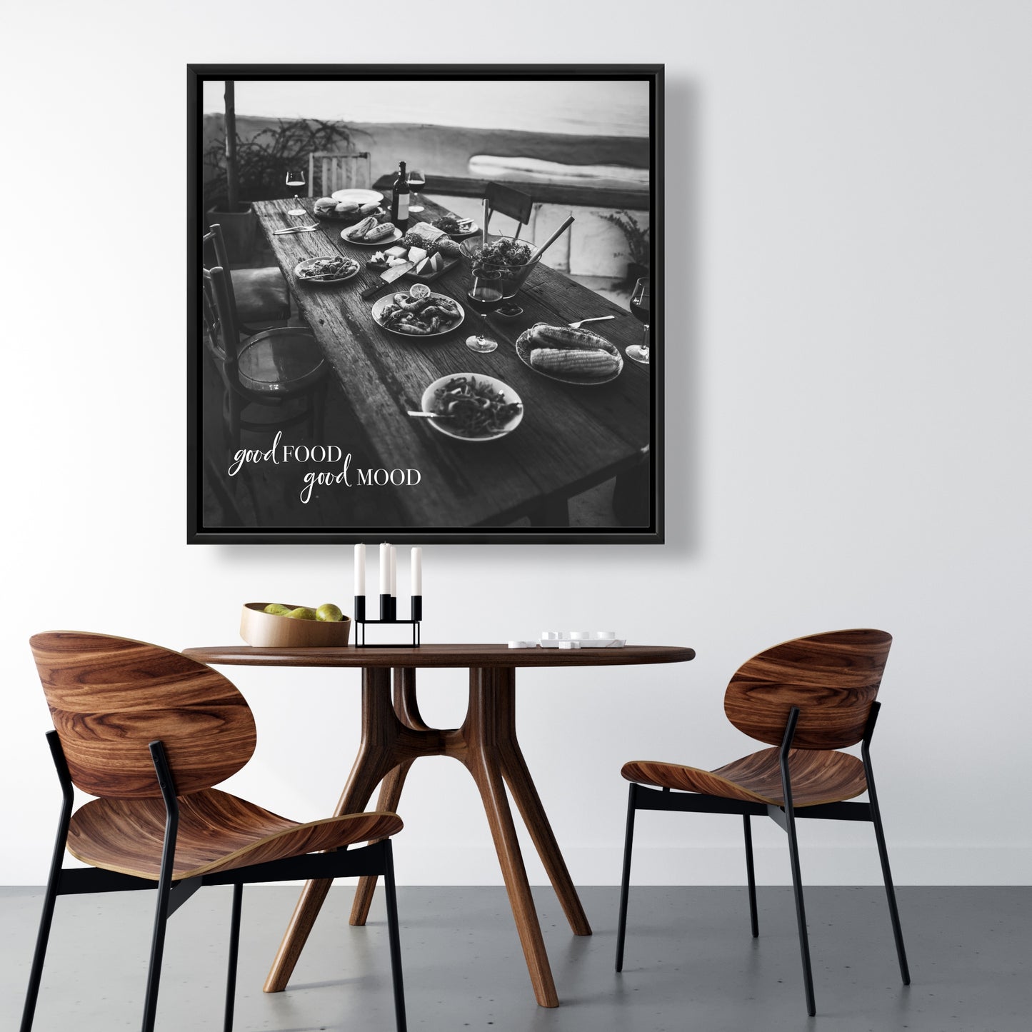 Toile de cuisine gastronomique grise - Décoration « Bonne cuisine, bonne humeur »