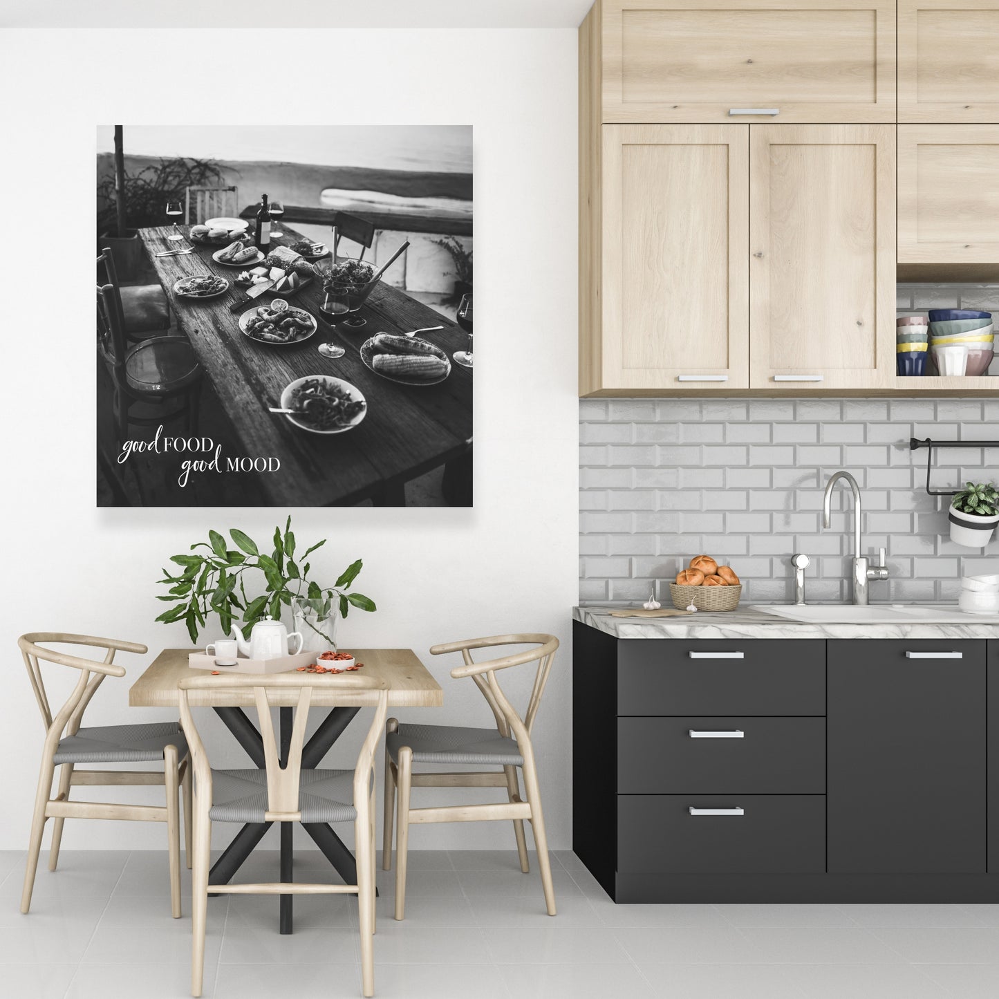 Good Food Good Mood Monochrome Canvas - Home Decor Art