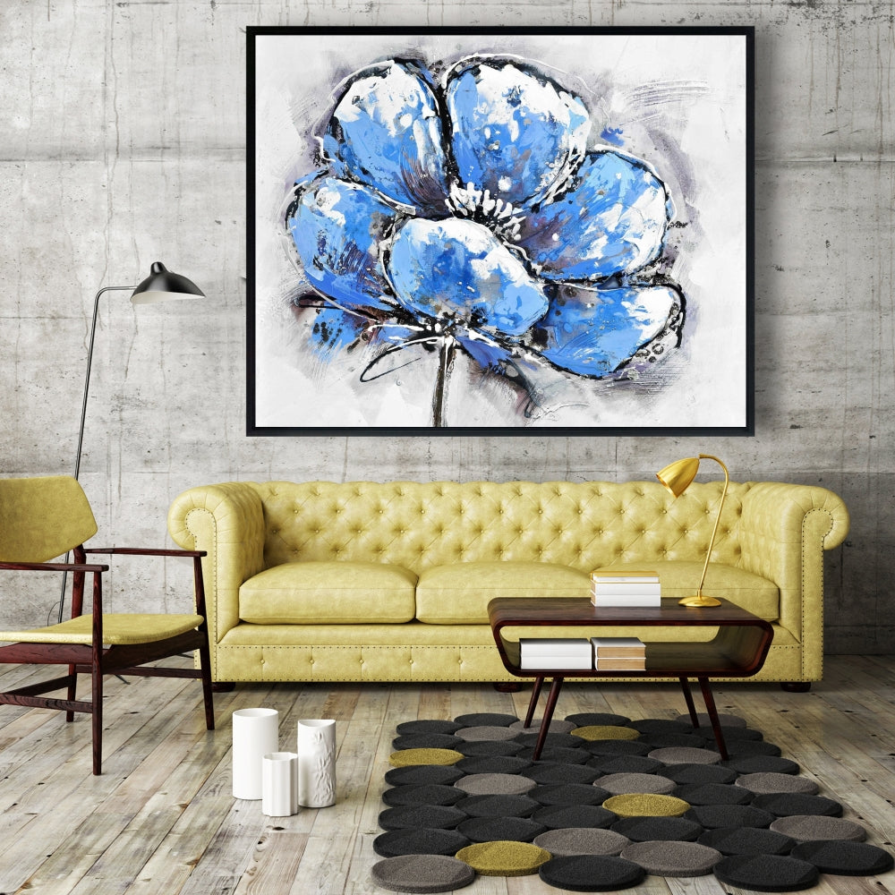 Toile abstraite à pétales bleus | Décoration d'intérieur encadrée botanique
