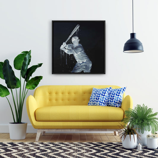 Baseball Player Framed Canvas | Man Cave Decor | Home Art