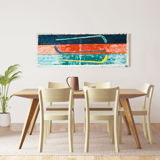 Toile abstraite « Bâtons de hockey » | Art mural contemporain bleu