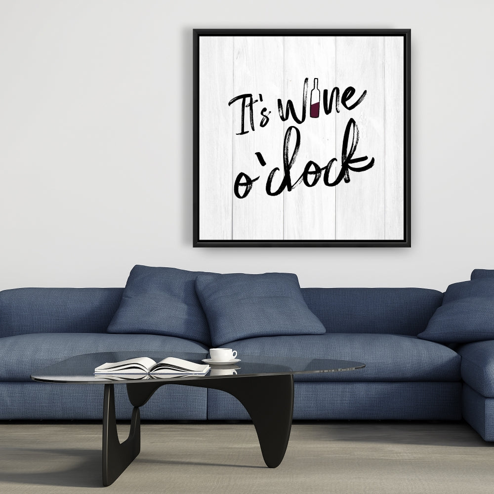 Toile encadrée « It's Wine O'Clock » | Décoration d'intérieur noir et blanc