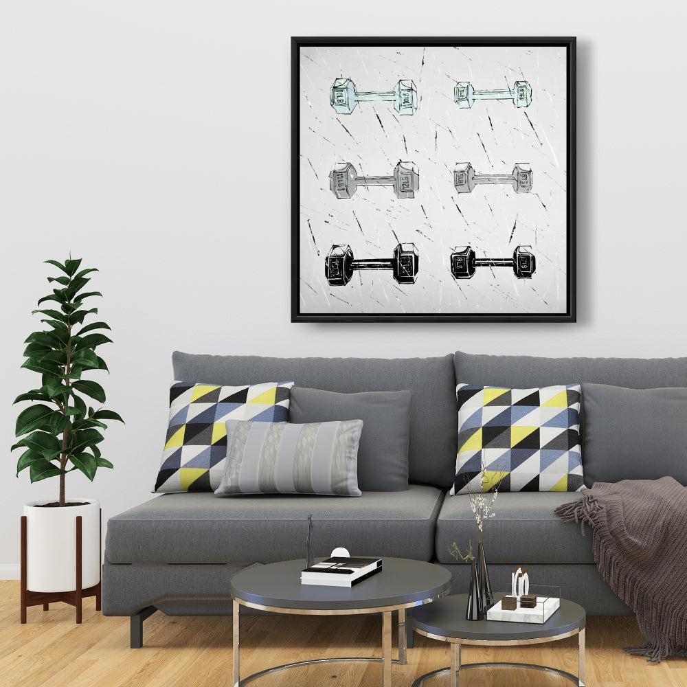 Toile « Haltères grises » | Décoration sportive industrielle pour la maison