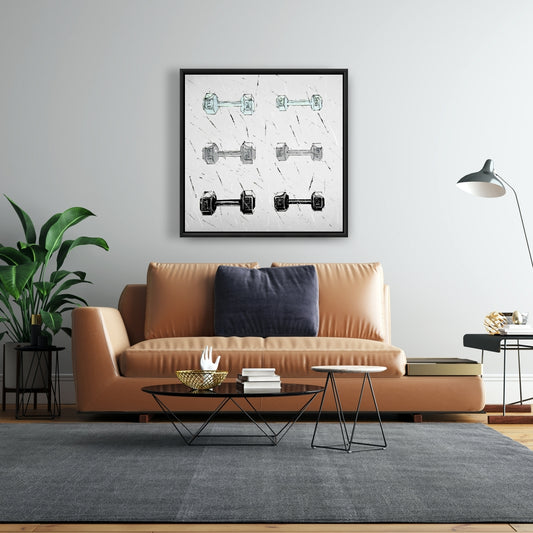 Toile « Haltères grises » | Décoration sportive industrielle pour la maison